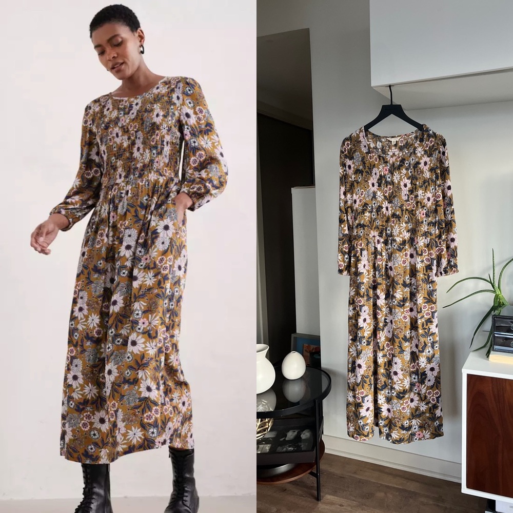 Seasalt Cornwall Yellow Meadowsweet New Floral Maxi Boho Dress Sz 8